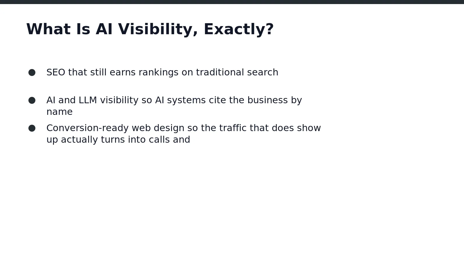 AI visibility means tracking how often a business shows up when ChatGPT, Perplexity, or Google
